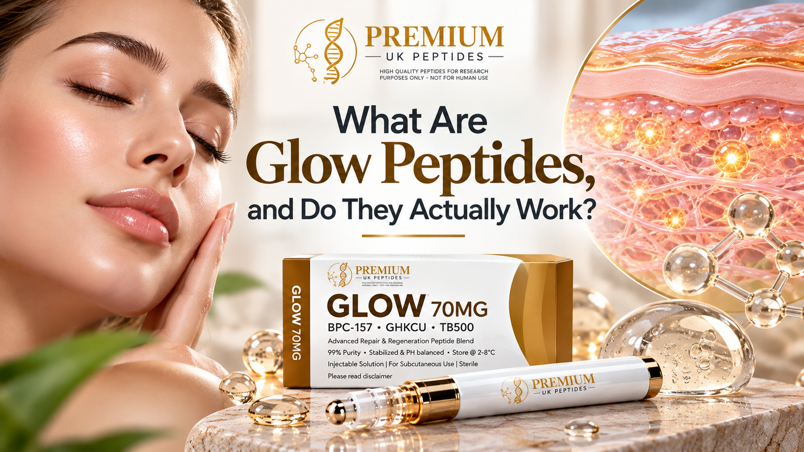 Premium UK Peptides Glow 70MG peptide blend for skincare and radiance